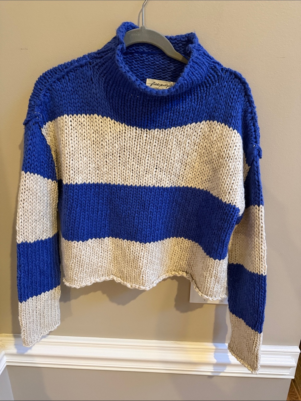 Free People Opal Rugby Striped Sweater Knit Cobalt Combo Size Small NWT